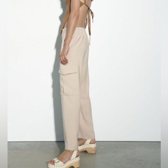 Zara Cargo Straight Pants New Light Camel - Picture 11 of 11